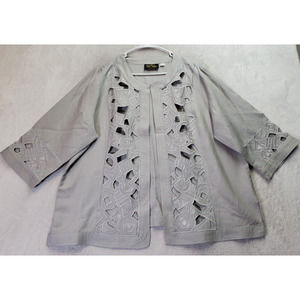 Bob Mackie Cardigan Women Size 1X Gray CutOut Long Casual Sleeve Slit Open Front